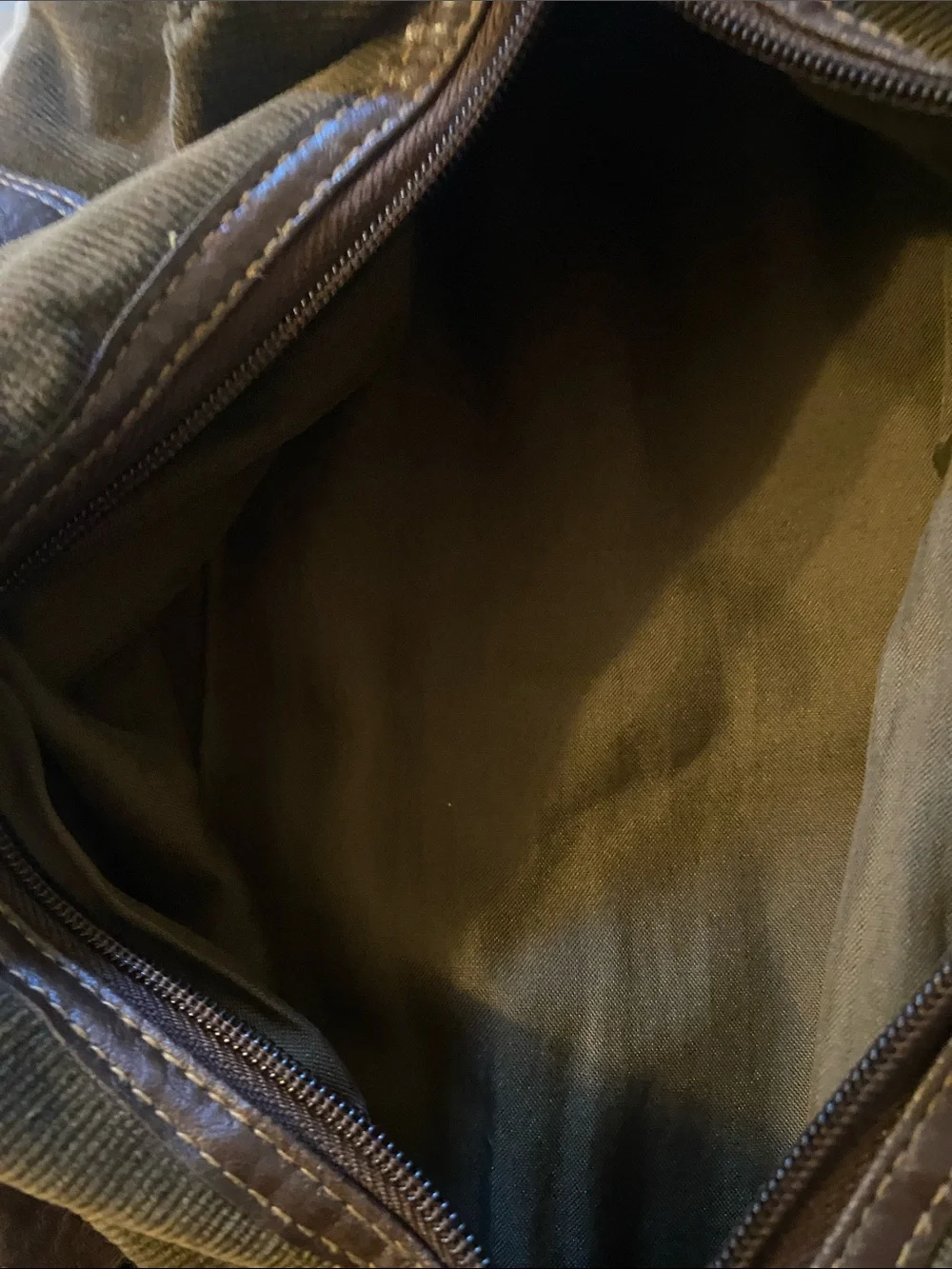 Corduroy and Faux-Leather Olive Green Small Shoulder Bag